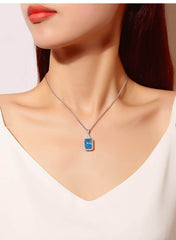 14k White Gold Paved Crystal Prong-Setting Blue Gemstone Necklace