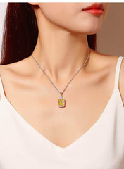 14k White Gold Paved Crystal Prong-Setting Blue Gemstone Necklace