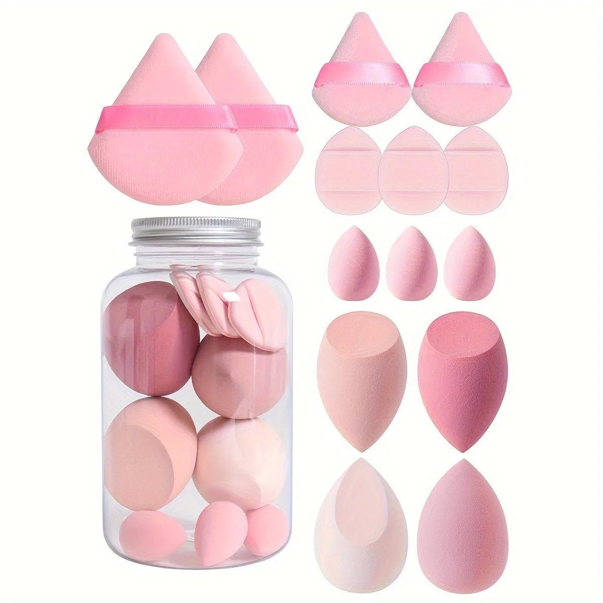 14pc Velvet Makeup Sponge Set With Storage Jar