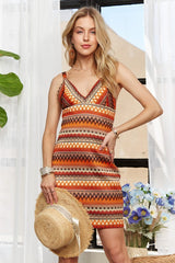 Vestido mini con cuello en V y rayas en contraste ADORA