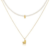 18k Gold Plated Pearl Heart Pendant Layered Necklace