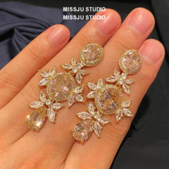 18K Gold Pink Crystal Tear Drop Earrings
