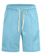 Men's light blue casual shorts with a drawstring waist and pockets.