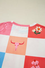 Camiseta de manga corta con cuello redondo y estampado de cuadros