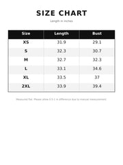 Size chart table showing length and bust measurements in inches for bodycon dress