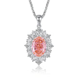 2.32 Ct Oval-Shaped Paved Crystal Lab Imitation Diamond Jewelry Set 6 US / Padparadscha / Necklace