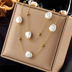 2-in-1 Large Pearl Pendant Necklace: Trendy Neck Jewelry for Women N1809