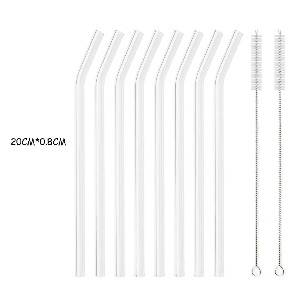 200*8mm Reusable Glass Straw Set 8Pcs Bent