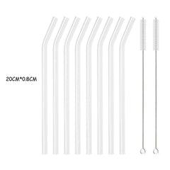 200*8mm Reusable Glass Straw Set 8Pcs Bent