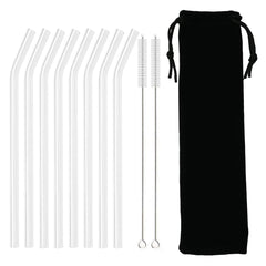 200*8mm Reusable Glass Straw Set 8Pcs Bent Black