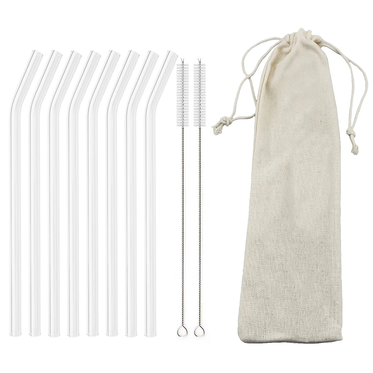 200*8mm Reusable Glass Straw Set 8Pcs Bent White