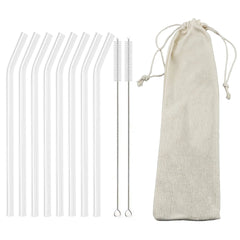 200*8mm Reusable Glass Straw Set 8Pcs Bent White