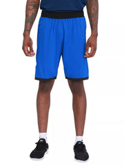 Men's blue active shorts with star print and lightweight, breathable fabric.