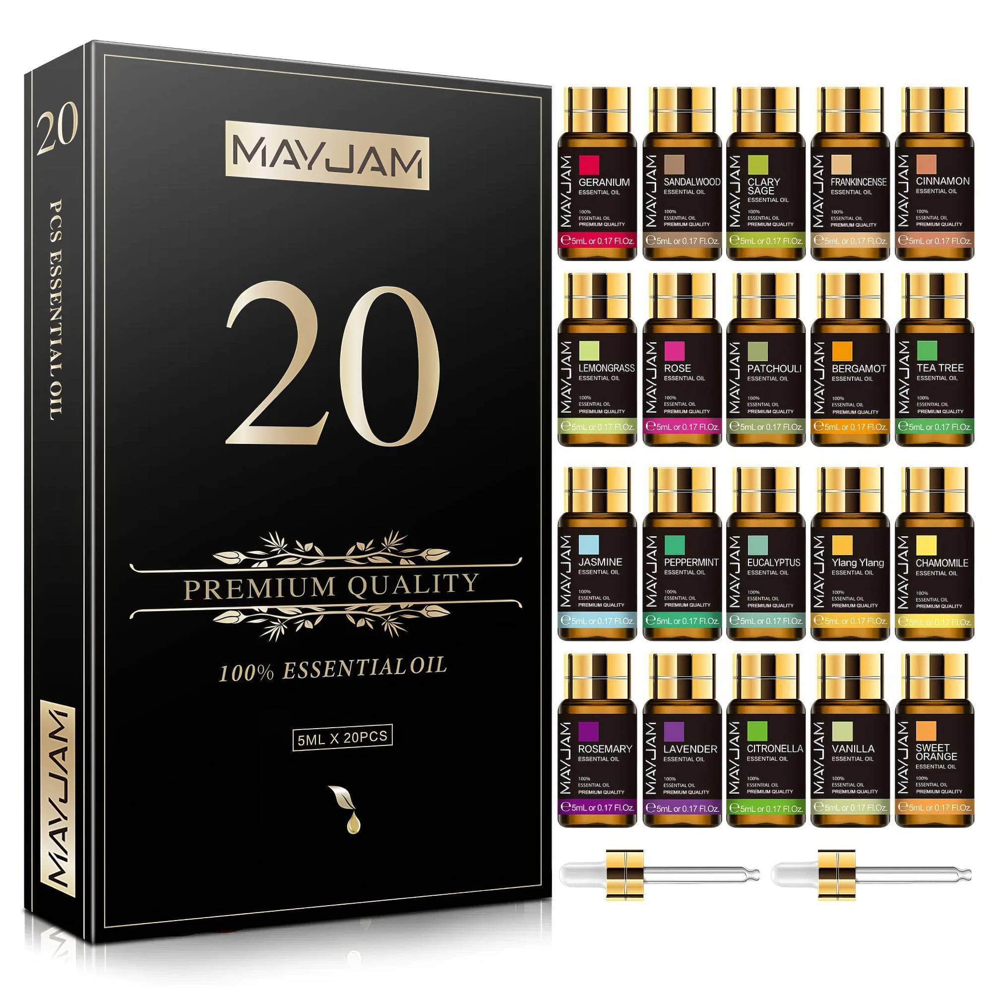 20pcs Kits Gift Box Essential Oil for Diffuser: Pure Natural Plant Extracts - Frankincense, Vanilla, Lemon, Mint, Jasmine, Tea Tree Oilon Mint Jasmine Tea Tree Oil