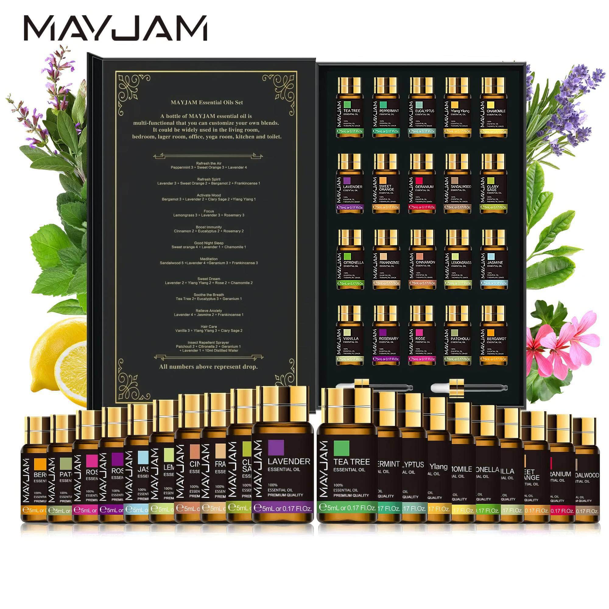 20pcs Kits Gift Box Essential Oil for Diffuser: Pure Natural Plant Extracts - Frankincense, Vanilla, Lemon, Mint, Jasmine, Tea Tree Oilon Mint Jasmine Tea Tree Oil