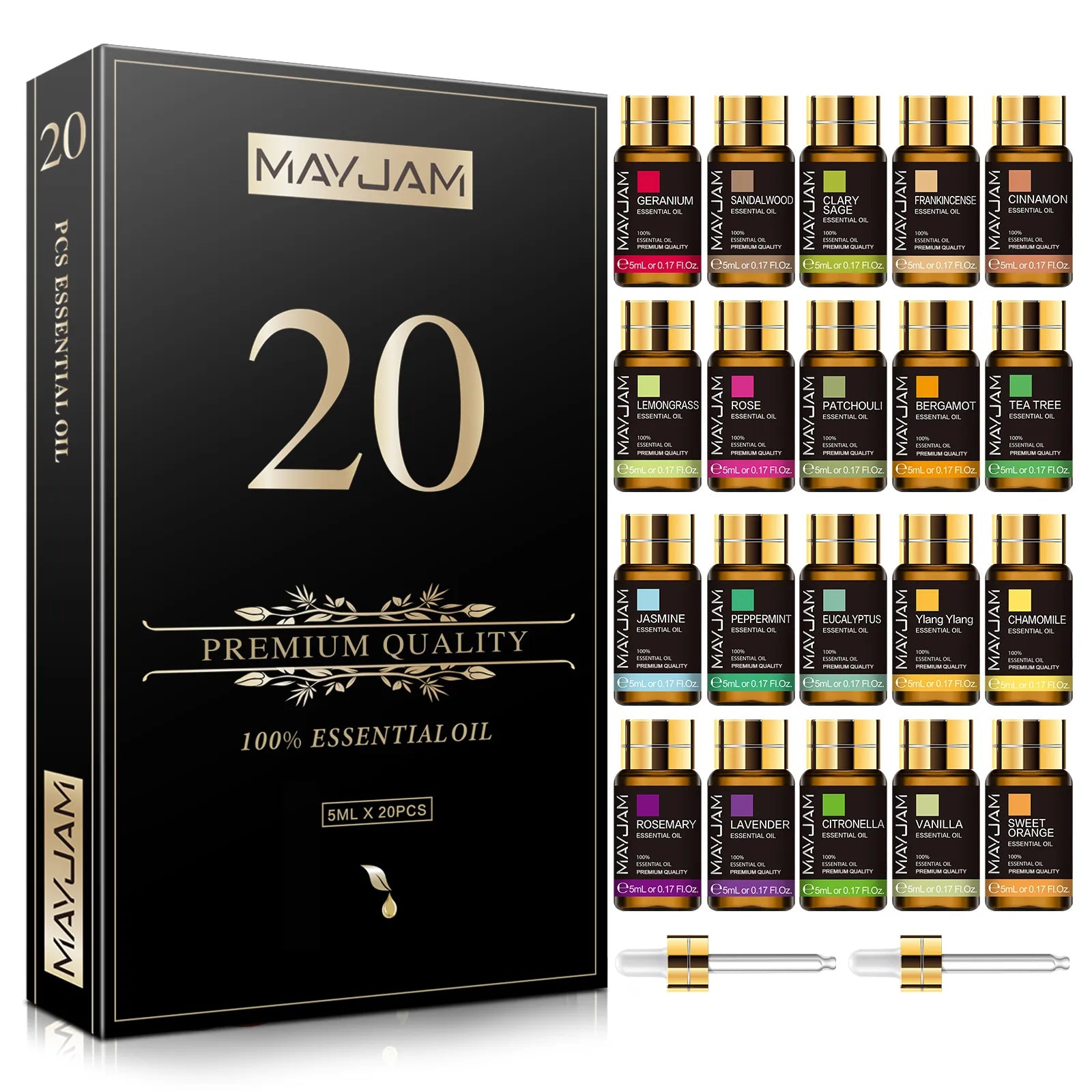 20pcs Kits Gift Box Essential Oil for Diffuser: Pure Natural Plant Extracts - Frankincense, Vanilla, Lemon, Mint, Jasmine, Tea Tree Oilon Mint Jasmine Tea Tree Oil 5ml x 20pcs / Poland