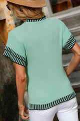 Top de punto de manga corta con cuello redondo