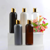 24Pcs 300ml Disc Cap Plastic Lotion Bottles Transparent bottle / gold white cover