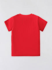 Back view of the plain red children's short sleeve tee laid flat