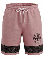 Men's pink shorts with an adjustable drawstring waist and pockets.