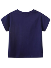 Back view of plain black children's short sleeve tee with crew neckline