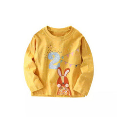 2nd Birthday Long-Sleeve T-Shirt with Bunny and Bunting Festive Applique