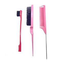 3-10pcs Hair Styling Comb Set Teasing Hair Brush Triple Teasing Comb Rat Tail Combs Edge Brush Hair Tail Tools Braid Tool Loop Pink 3Pcs