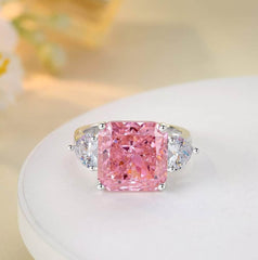 3.8 Ct Princess Cut Lab Grown Diamond Paved Crystal Sapphire Ring