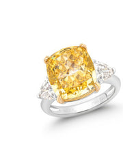 3 Ct Fancy Yellow Three Stone Lab Diamond Ring