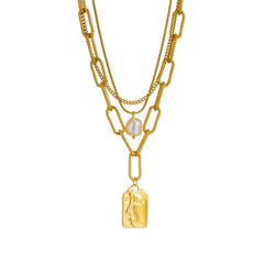 3-Layer Pearl Square Portrait Pendant Necklace - Punk Street Trend Chain Neck Jewelry for Women N1796
