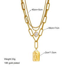 3-Layer Pearl Square Portrait Pendant Necklace - Punk Street Trend Chain Neck Jewelry for Women N1796