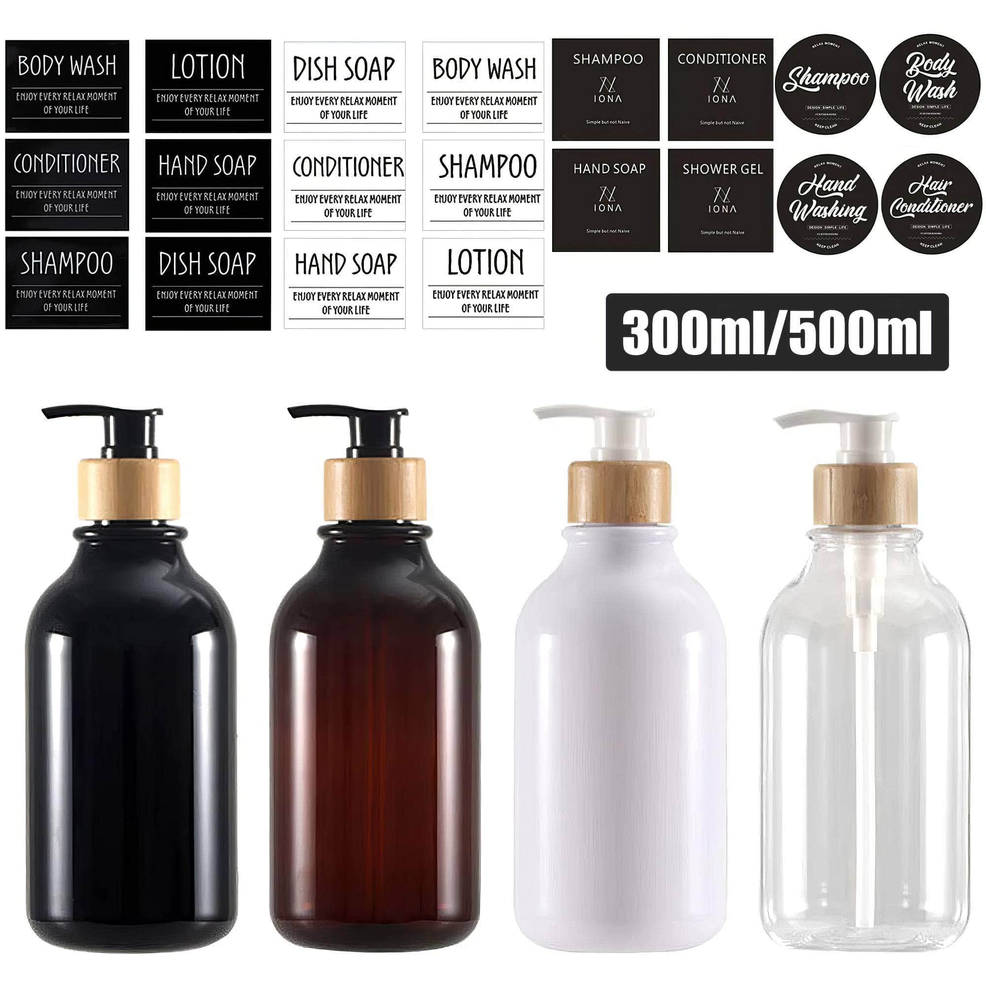 300/500ml Soap Pump Dispenser - Bathroom, Shampoo, Kitchen Dish Wood Pump Bottle, Refillable Shower Gel, Hand Liquid Storage Container