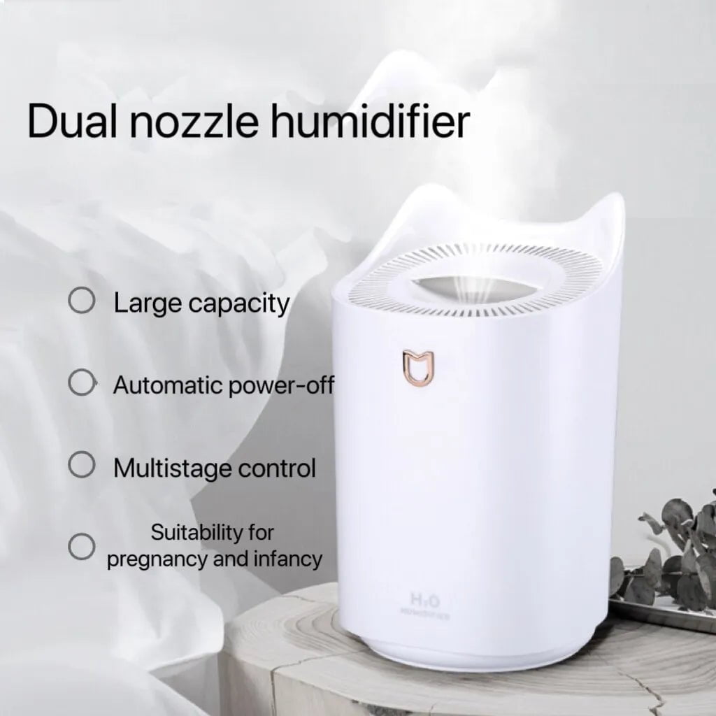 3000ml Dual Jet Air Humidifier - Large Capacity Atomizer, Ultrasonic Aroma Diffuser, Cool Mist Maker, Air Purifier