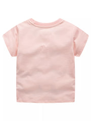 Back view of a plain blush pink children's short sleeve t shirt