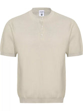 Men's textured knit top with short sleeves and a cotton-blend composition.