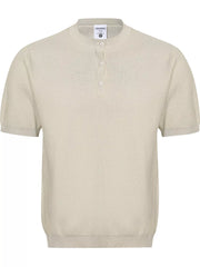 Men's textured knit top with short sleeves and a cotton-blend composition.