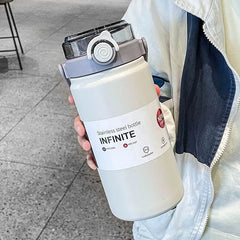 316 Stainless Steel Thermos Cup - Large Capacity, Cute High Appearance, Horizontal Straw Kettle White 1000ml / 1-1.2L