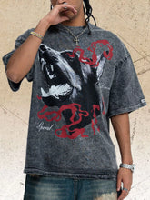 Men's vintage-wash graphic T-shirt made from a slightly stretchy cotton-spandex blend.