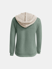 Sudadera con capucha de manga larga en contraste de punto gofre de tamaño completo