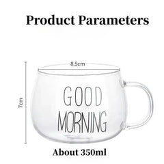 350ml Letter Printed Glass Mug - Transparent Creative Design for Coffee, Tea, Drinks - Breakfast Milk Cup with Handle - Stylish Glass Drinkware