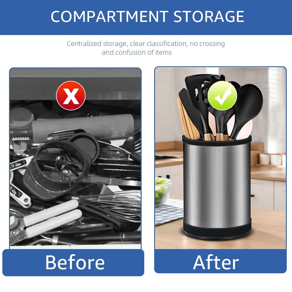 360° rotation utensil holder: versatile kitchen organizer for forks and chopsticks