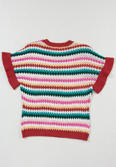 Suéter de manga corta con cuello redondo en contraste