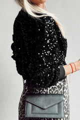 Sequin Round Neck Long Sleeve Blouse