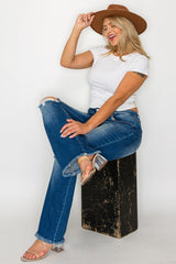 Vaqueros de corte bota de tiro alto desgastados con dobladillo sin rematar y talla grande de bytos