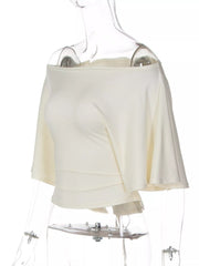 Ivory boat-neck short-sleeve T-shirt displayed on a mannequin, front view.