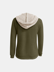 Sudadera con capucha de manga larga en contraste de punto gofre de tamaño completo