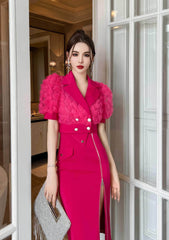 3D Rose Detailed Collared Puff Sleeve Top