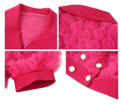 3D Rose Detailed Collared Puff Sleeve Top