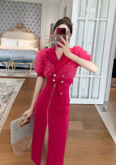 3D Rose Detailed Collared Puff Sleeve Top