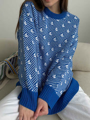 Suéter de manga larga con cuello redondo en contraste